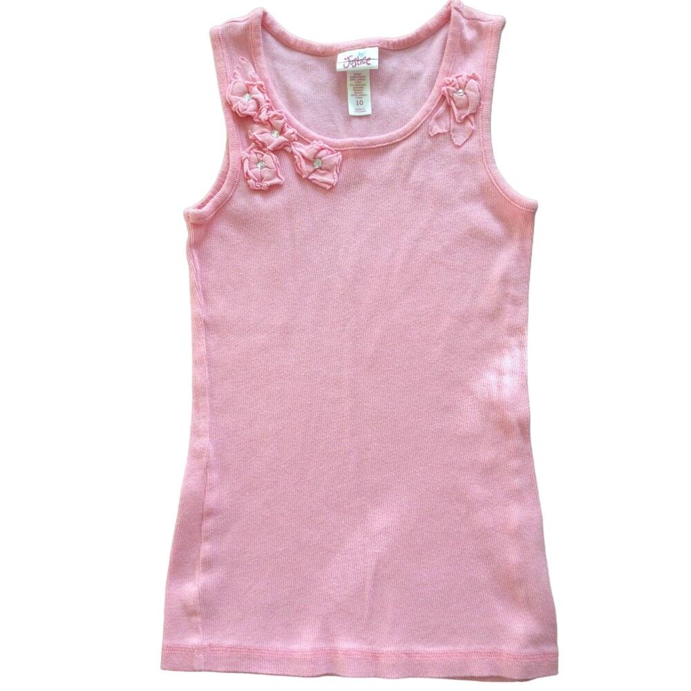 Girls JUSTICE Barbie Pink Flower Embellished Sleeveless Top Size 10